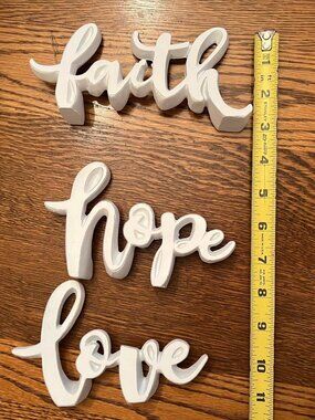 faith hope love resin cursive standing words